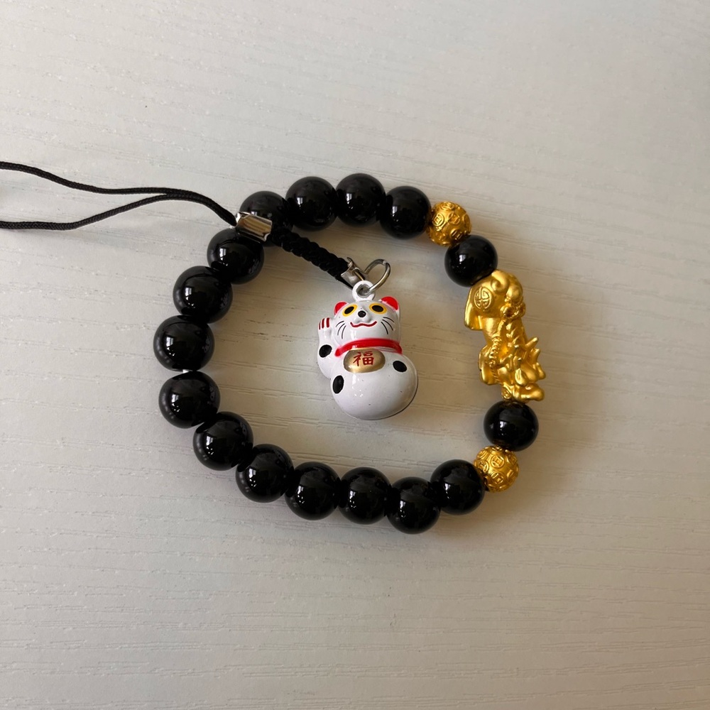 Black and Gold Feng Sui bracelet and  Lucky Charm